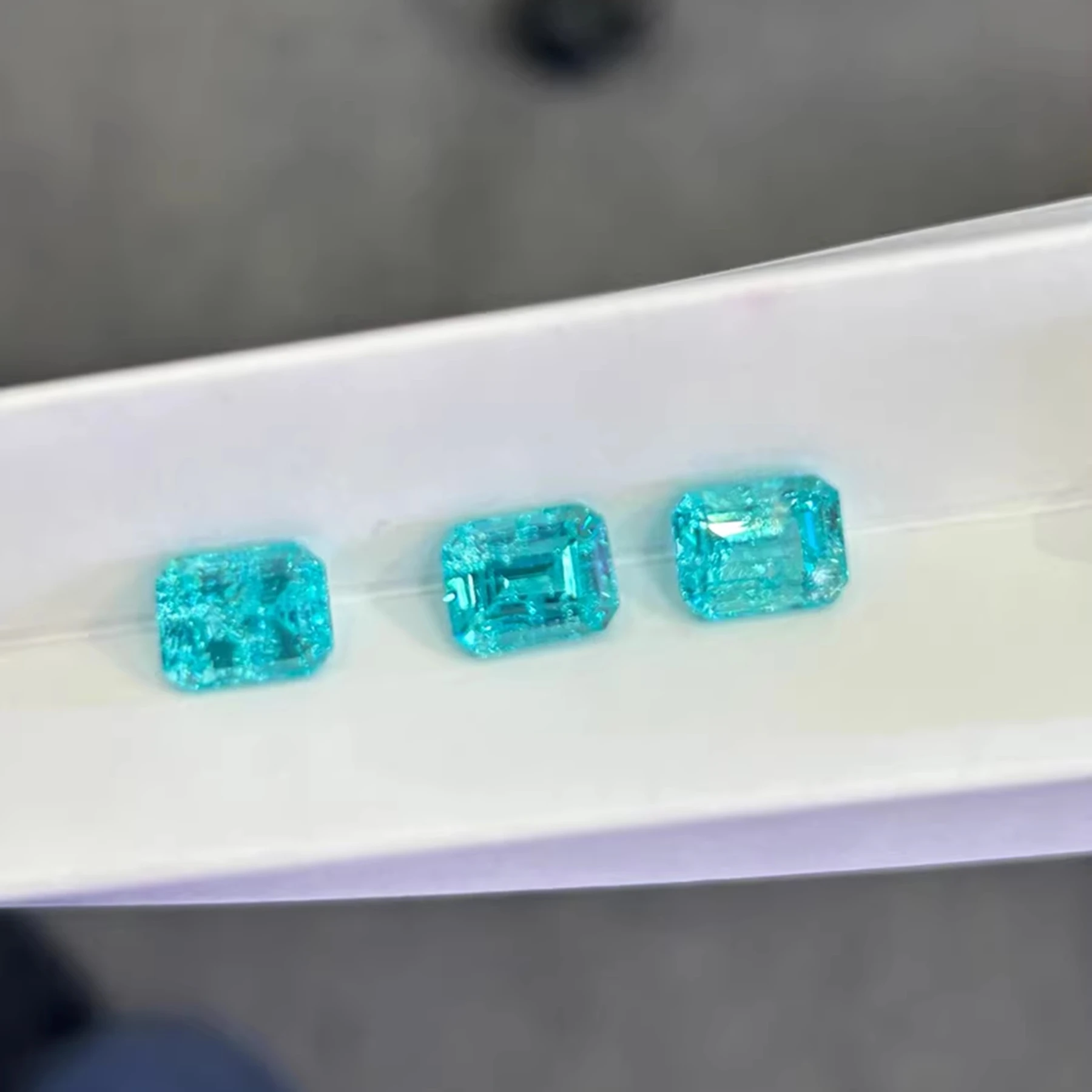 Lab Grown Emerald Cut Paraiba Stone Octagon Ice Cut Blue Paraiba Gemstone
