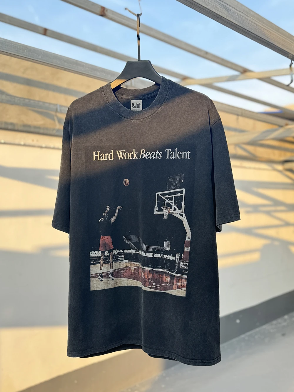 Fashion Y2K American Style Hard Work Beats Talent Print Tee Streetwear Casual Tops 100%Cotton Loose Oversize T Shirt For Men