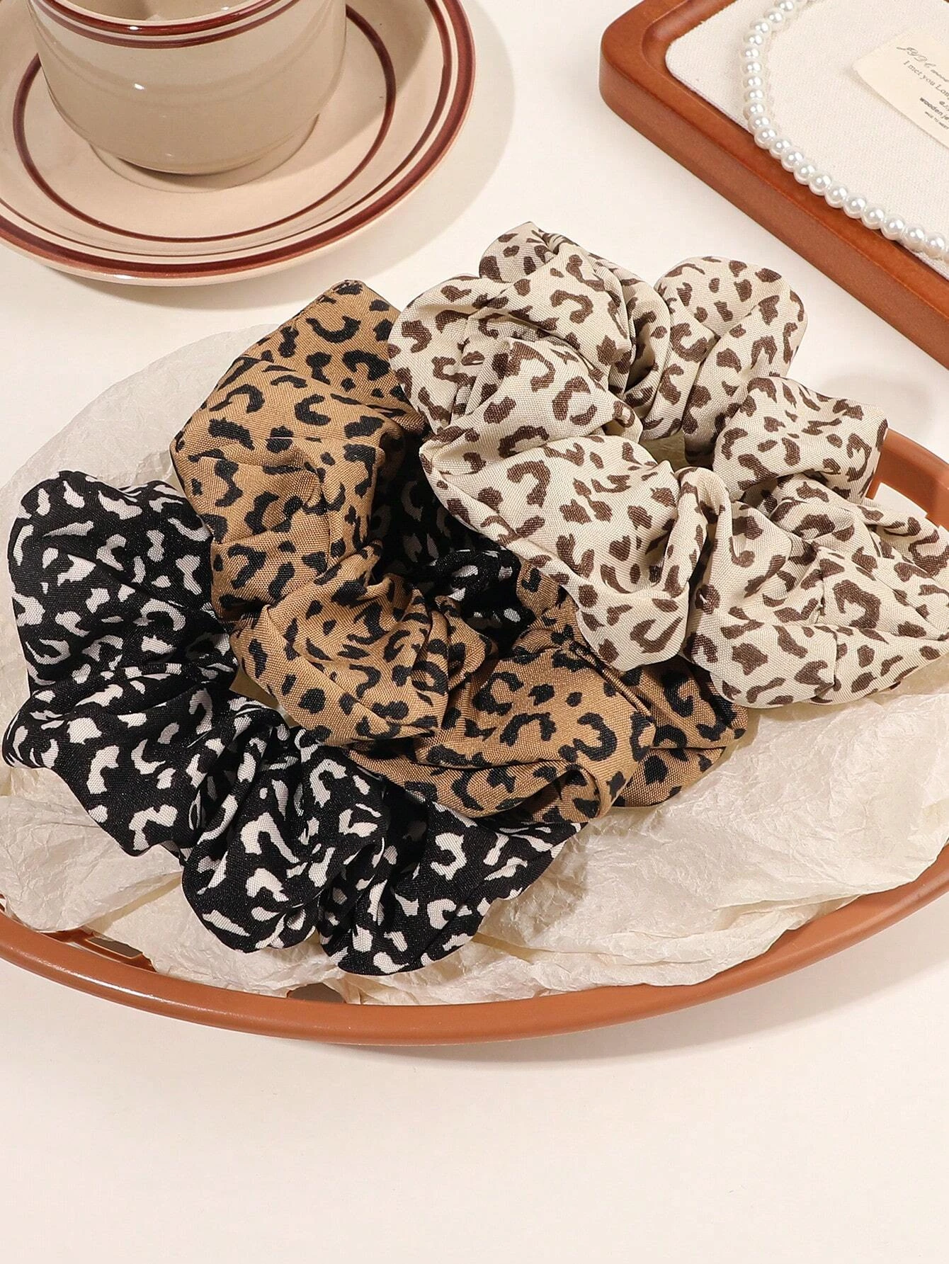 3Pcs Elegant Vintage Leopard Print Fabric Hair Scrunchies Daily Home Hair Accessories Hair Ties Scrunchy Head Piece