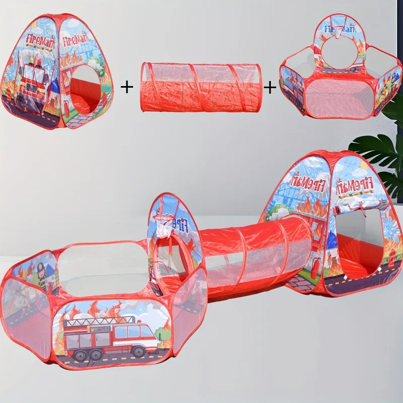 

Three Piece Set of Children'S Fire Tent Indoor Basketball Pool for Boys And Girls Crawling Tunnel Tent House Game House Baby Toy