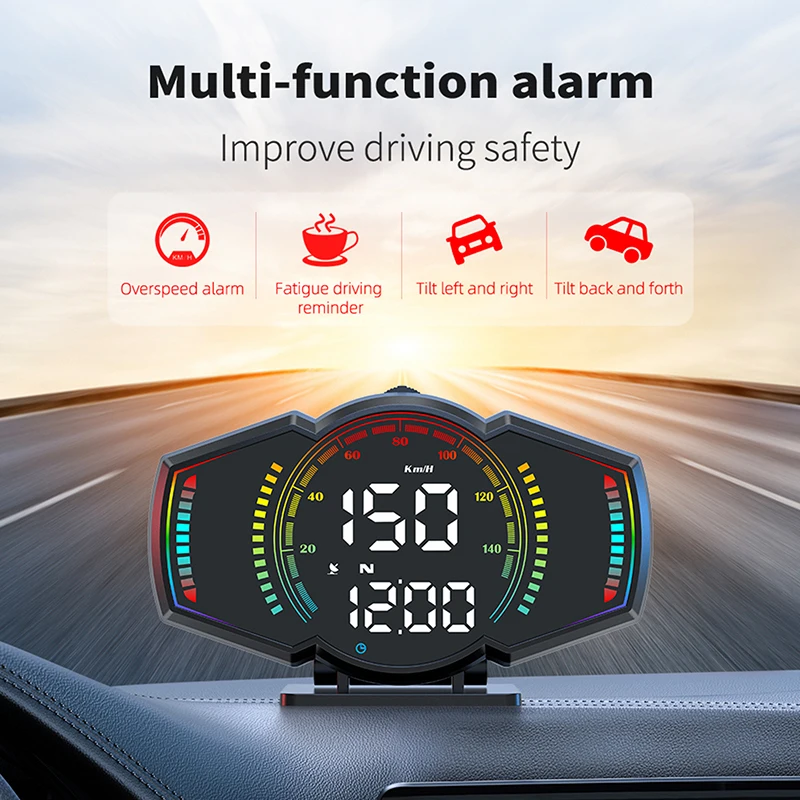 1Pcs Car HUD GPS Head Up Display Speedometer Altimeter Slope Meter KMH MPH Speed Clock Compass With Overspeed Alarm For All Car