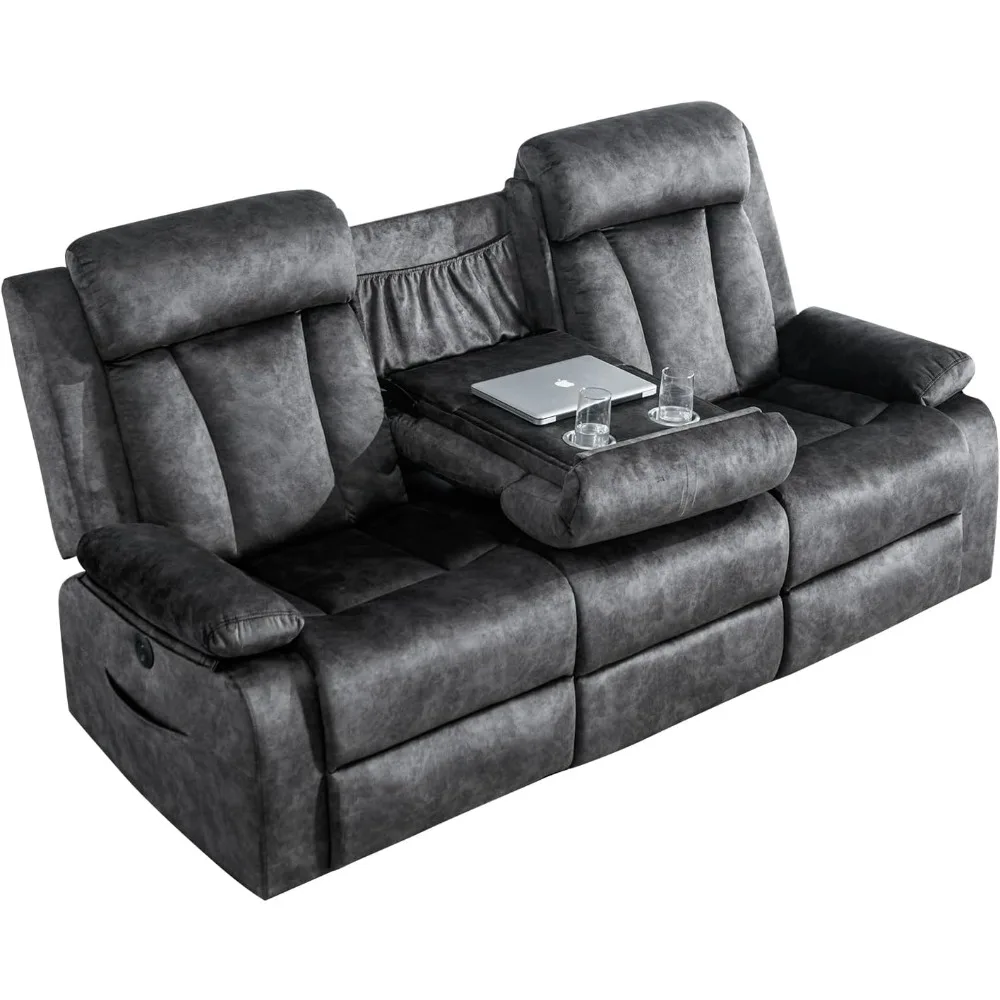 

Power Reclining Sofa, 3-Seater Reclining Couch with Massage & Heat, Drop-Down Table, USB & Type-C Charging Ports,