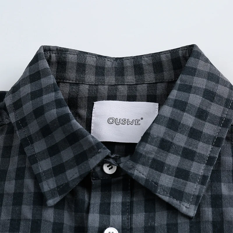Spring Long-Sleeved Shirt Men\'S New Japanese Retro Casual Cotton Contrast Color Plaid Lapel Loose Neutral Shirt