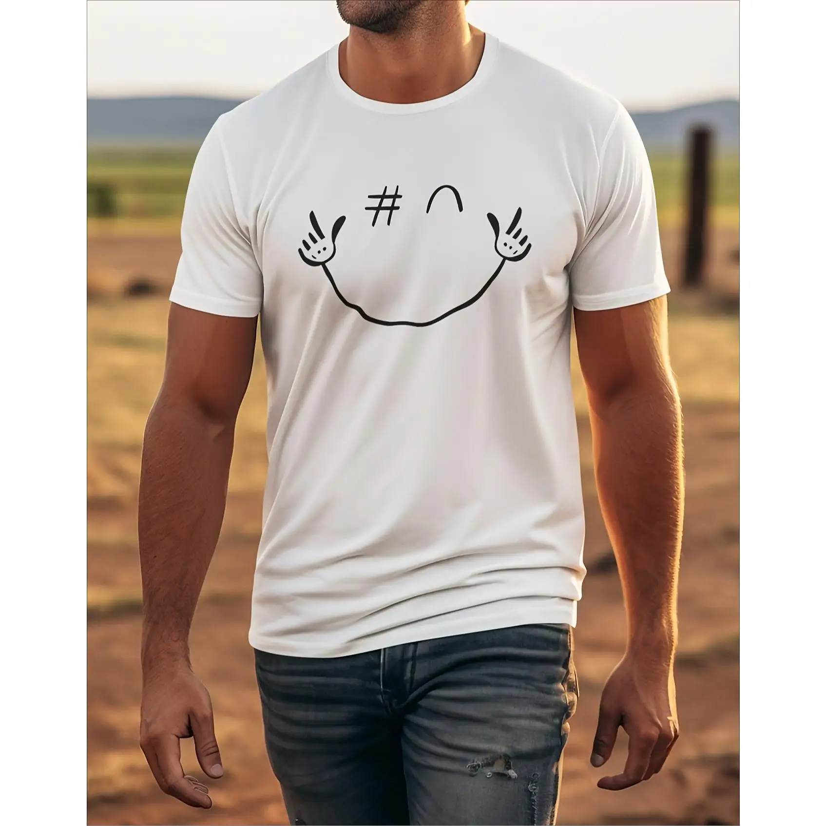 

Funny Emoji T-Shirt Men Women, Creative Peace Sign Rock Hand Smile Graphic Tee, Unisex Positive Vibes Casual Daily Wear Top