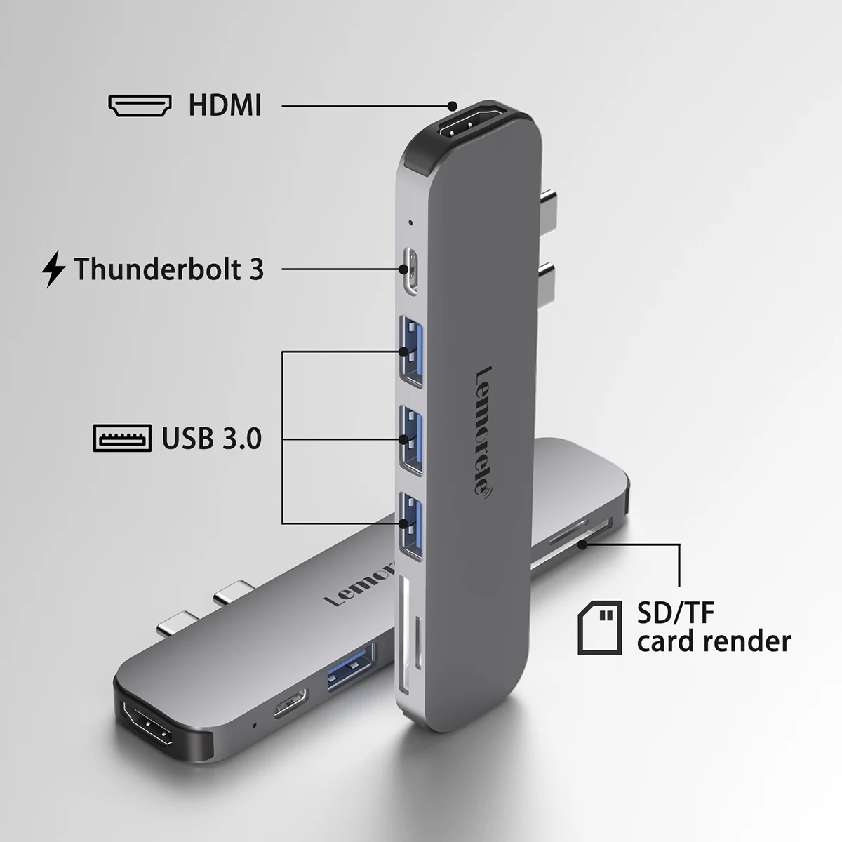 Lemorele TC52 7 في 2 منافذ USB C محطة إرساء من النوع C إلى محول HDMI USB Hub 3.0 5Gbps نقل أسرع لأجهزة الكمبيوتر المحمول MacOS Apple