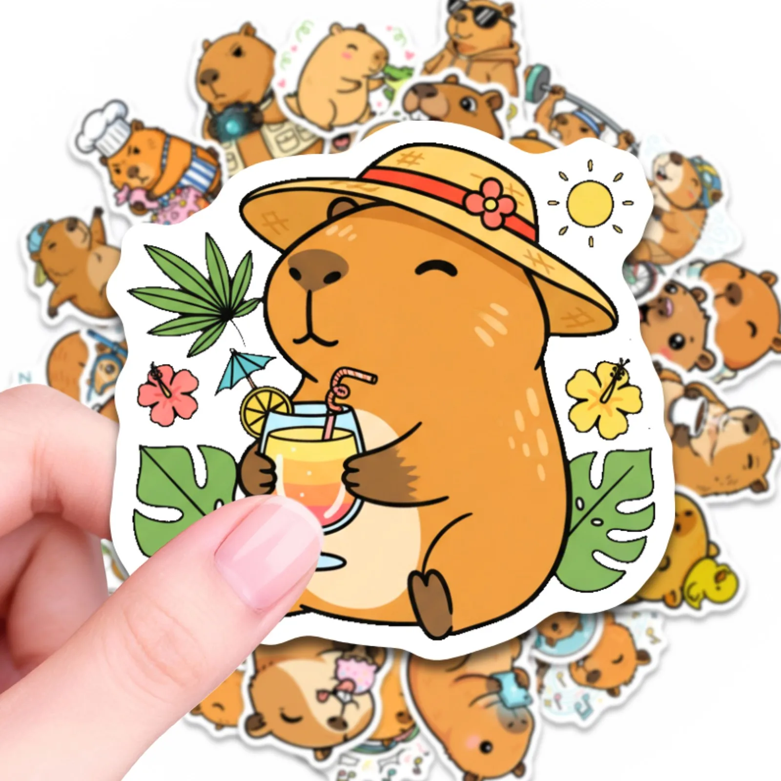 50pcs Colorful Capybara Cartoon Stickers Cartoon Handdrawn Cute Rich Color Capybara Theme Sticker Decorate Notebook Water Bottle