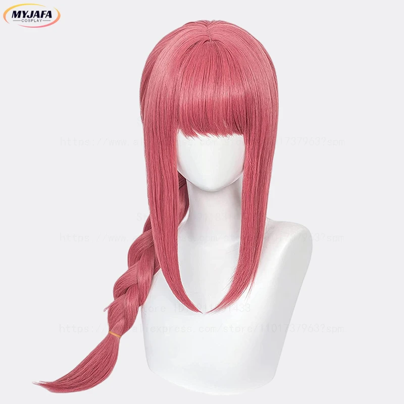 High Quality Makima Cosplay Wig Anime Chainsaw Man Cosplay Long Coral Pink Braided Heat Resistant Hair Role Play Wigs + Wig Cap