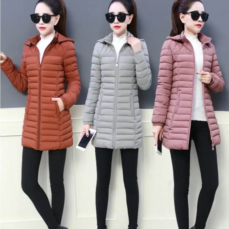 

Winter Jacket Fashion Medium Long Styles Slimming Down Cotton Women Quilted Parkas Casual Warm Outerwear Hooded Women Clothing
