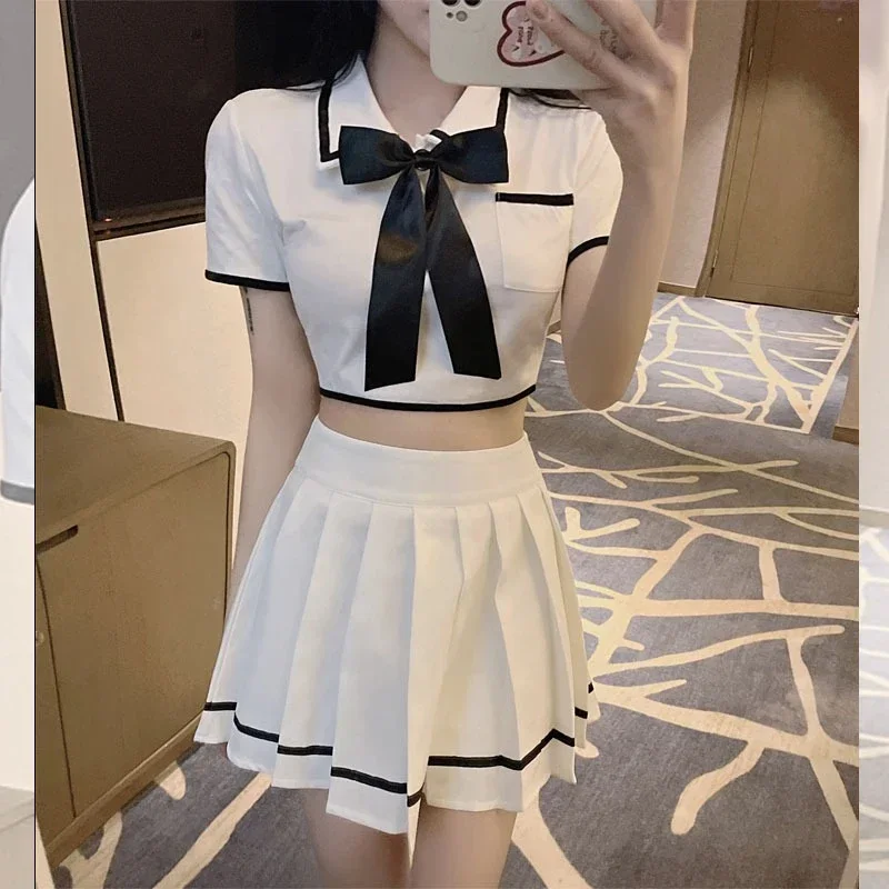 Women's Work Clothes Jk Uniform Gyaru Set Preppy Age-Reducing Underboop crop top Short dress Sexy Pure Desire Two-piece Set