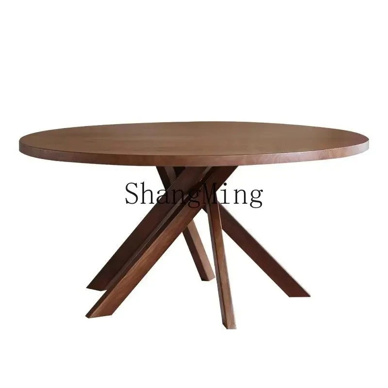 

FG round solid wood small round table retro simple walnut small table round small