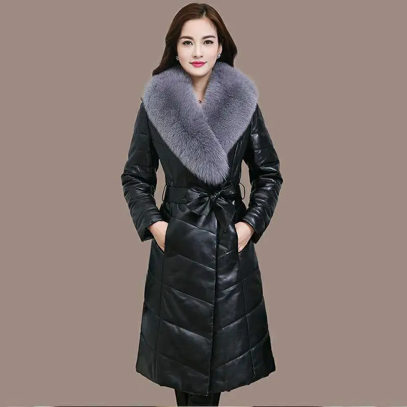 2024 Autumn/Winter New Women\'s Leather Jacket PU Fake Fur Slim Fit Warm Oversize Fake Fur Parkas