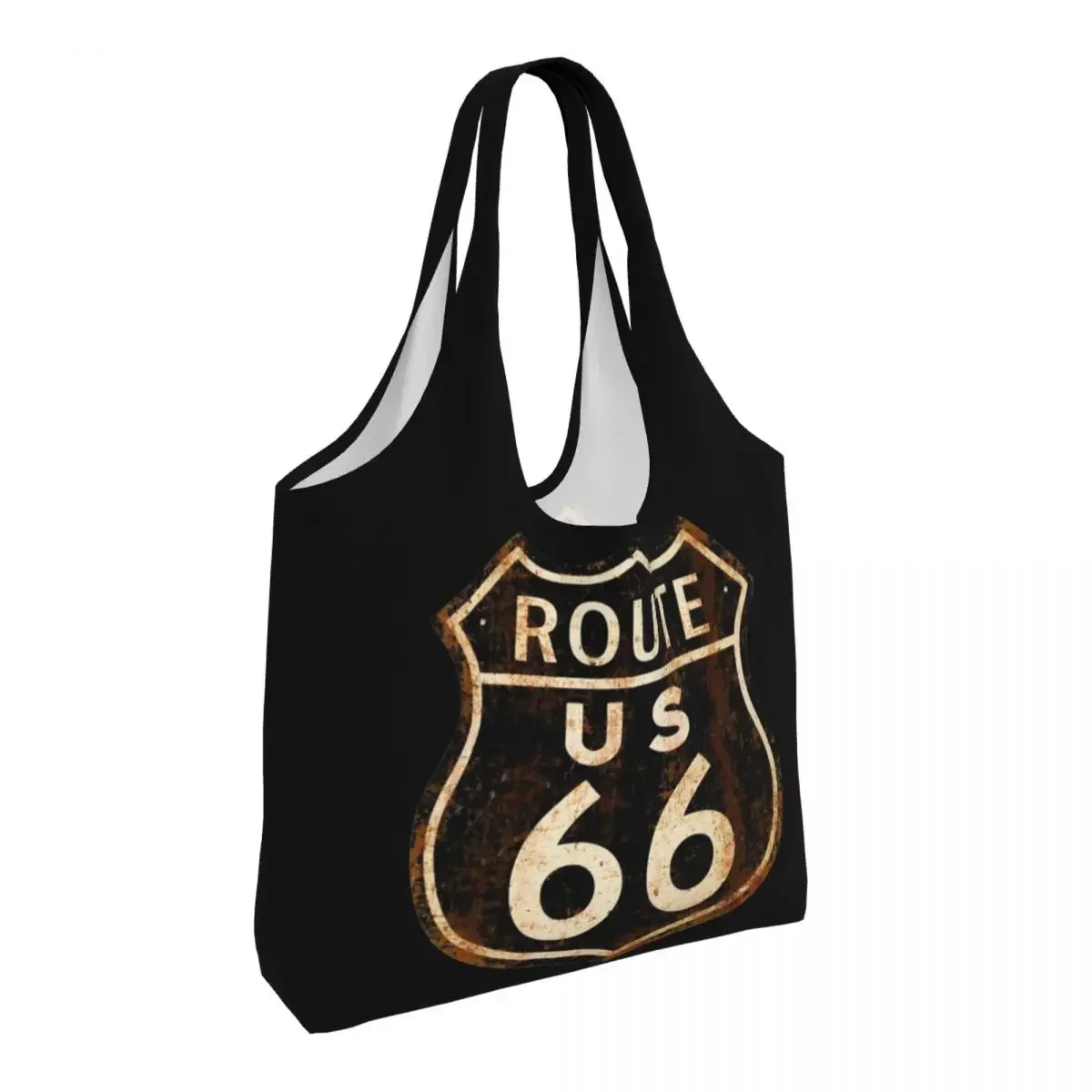 Reusable US Route 66 Shopping Bag Women Canvas Shoulder Tote Washable California Sign Grocery Shopper Bags Photographer Handbag