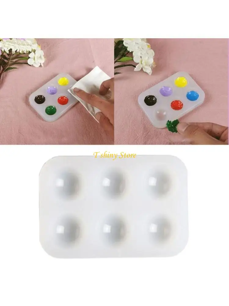 N58F Round Artists Mixing Palette Mold 6-Gird Paint Tray Palettes Mold Artist Mixing Colour Tray for Watercolor DIY Art Paint