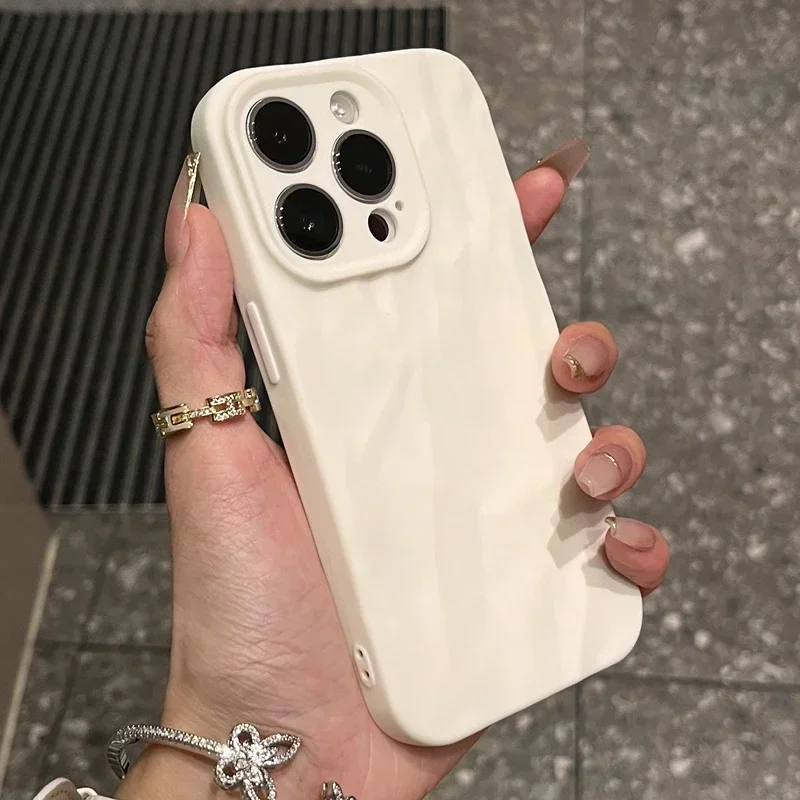 Soft Fold Pattern Phone Case For iPhone 11 12 13 14 15 16 Pro Max X Xs XR Max Plus Candy Bumper Silicone Cover