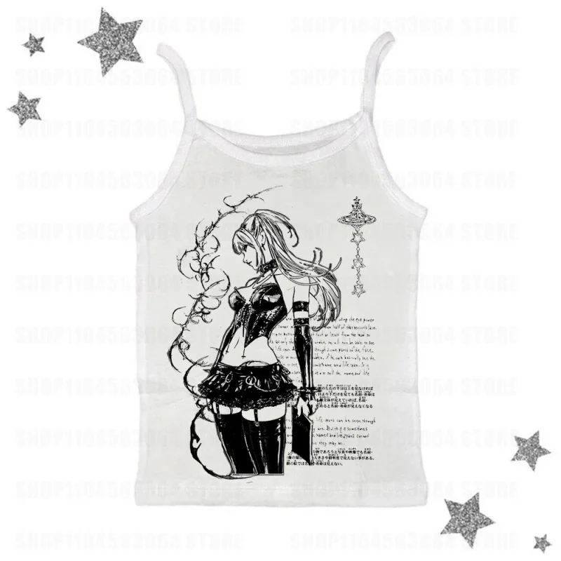 

Retro 2000s women punk print casual millennium style vest sleeveless top fashionable gothic style clothing street