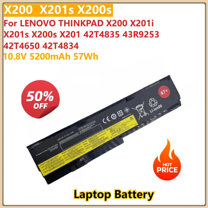 

For LENOVO THINKPAD X200 X201i X201s X200s X201 42T4835 43R9253 42T4650 42T4834 Replacement Laptop Battery 57Wh10.8V 5200mAh