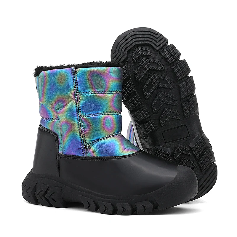 Kids Snow Boots Winter Outdoor Flat Shoes For Children Non-Slip Sole Outdoor Girls Warm Plush Waterproof Kids Shoes Size 28-38