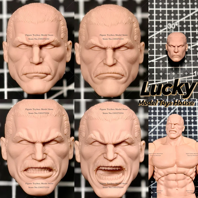 Accesorio de modelo blanco 1/12, Thragg Tough Guy Man Soldier, cabeza esculpida sin pintar para personalización de cuerpo Mezco Mafex Mcfarlane de 6 pulgadas
