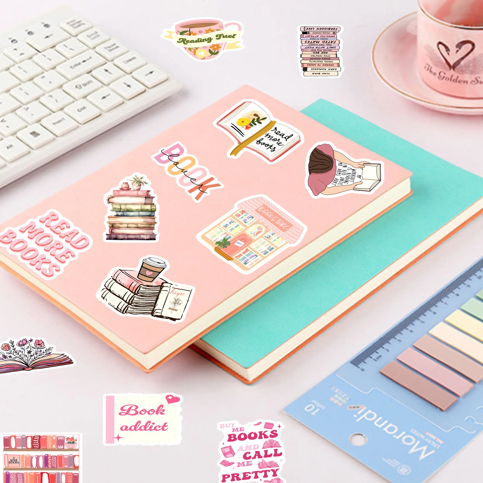 50Pcs Book Stickers for Kindle, Bookish Reading Stickers for Laptop, Booktok Stickers Book Lover Clear Case Stickers Gifts