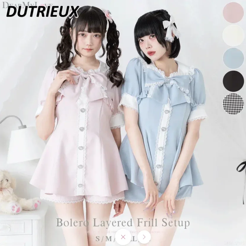 Women's Elegant Outfits Summer New Sweet Japanese Style Lolita Suit Two-piece Sets Fashion Short Sleeve Top and Shorts Set