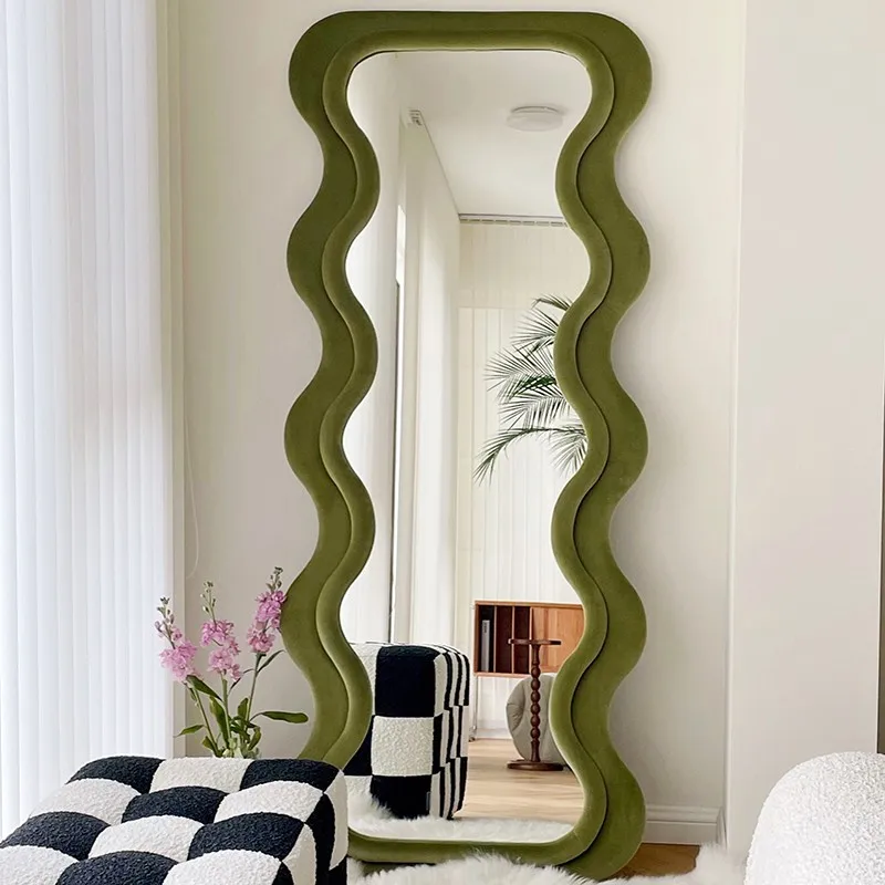 

Light luxury full-body mirror household wave special-shaped floor-to-wall dressing mirror Internet celebrity girls bedroom