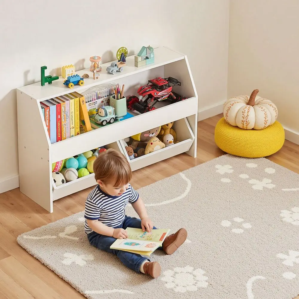 Kids' Storage And Shelving Toy StorageStorage Organizer, Wooden Kids Bookshelf With Storage, Toy Storage Cabinet With 2 Mobile D