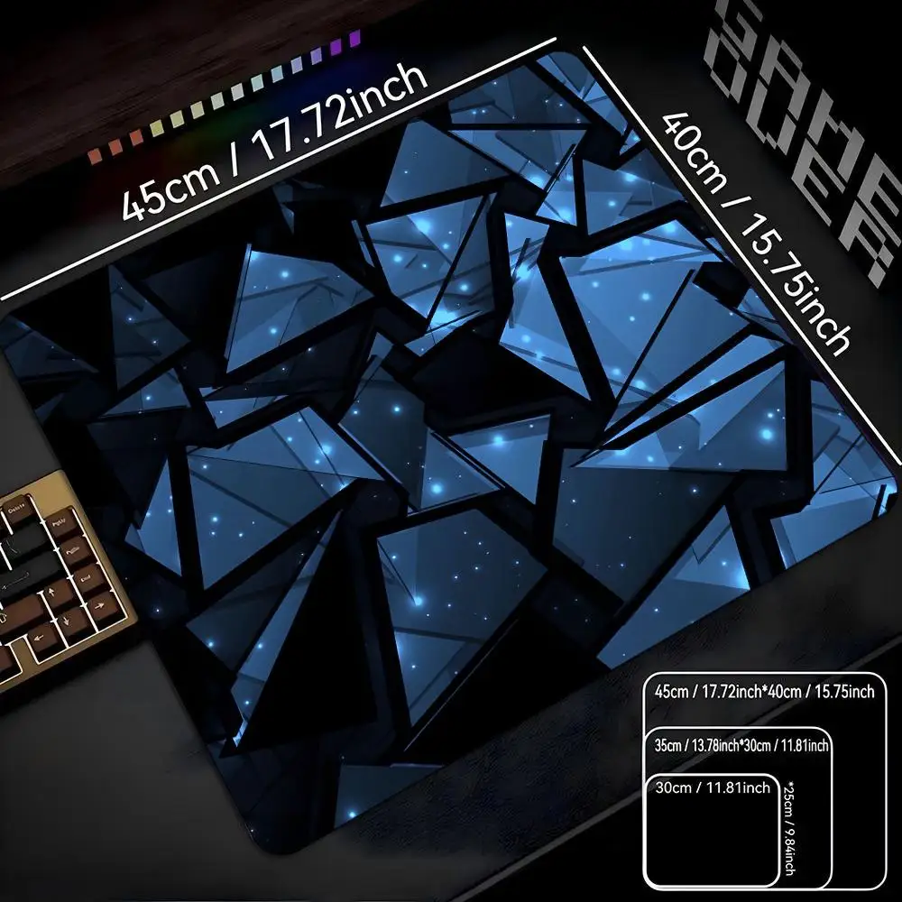Medium Mouse Pad Purple Neon Geometric Broken Crystal Texture Abstract 45X40CM Non-Slip Rubber Base Smooth Modern Tech Desk Mat