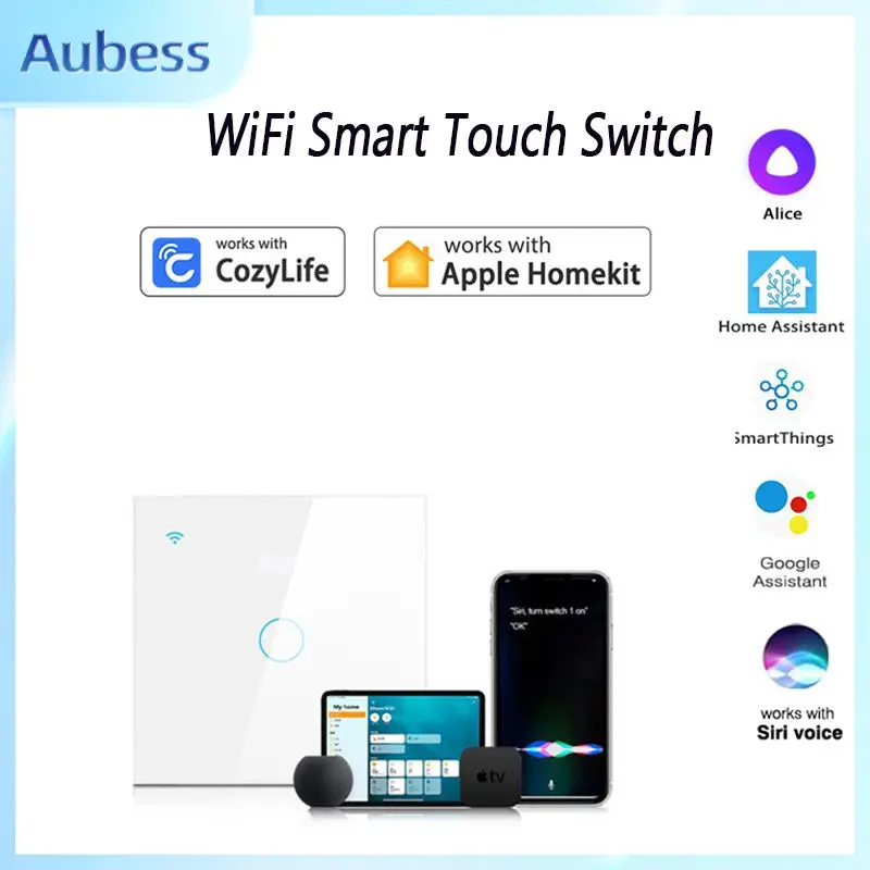 

Aubess WiFi Smart Touch Switch EU Wireless Remote Wall Switches Voice Control Sensor LED Light Panel For HomeKit Alexa Google