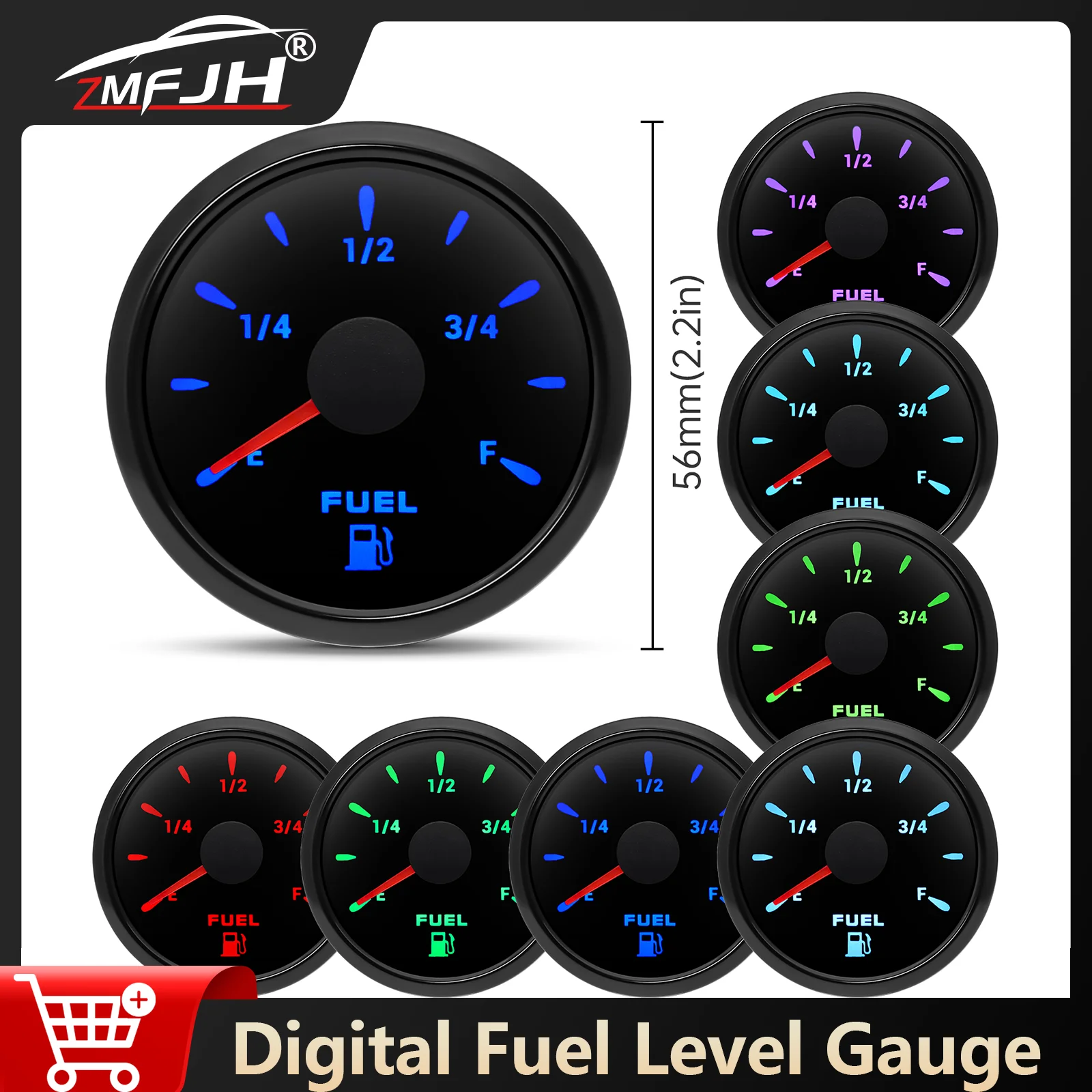 

7 Color Backlight 0-190ohm Fuel Level Gauge 52mm Fuel Meter 240-33ohm Oil Tank Level Indicator For Marine Boat Car 12V 24V