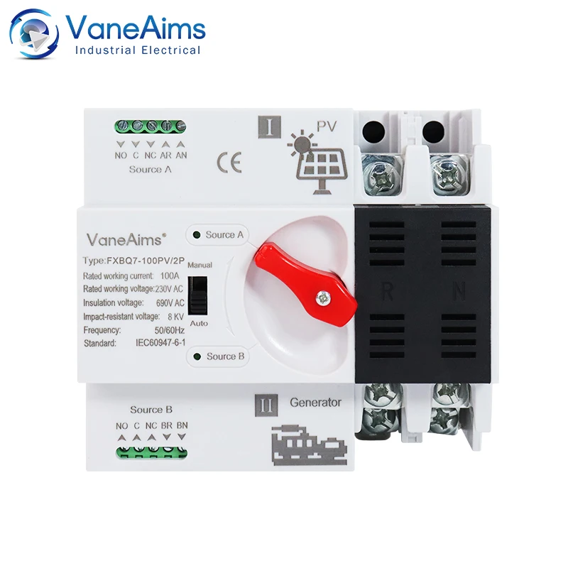 Imagem -02 - Interruptor de Transferência Automática Dual Power Selector Switches Gerador de Energia Ininterrupta Solar Fotovoltaica Trilho Din Ats 2p 63a 100a