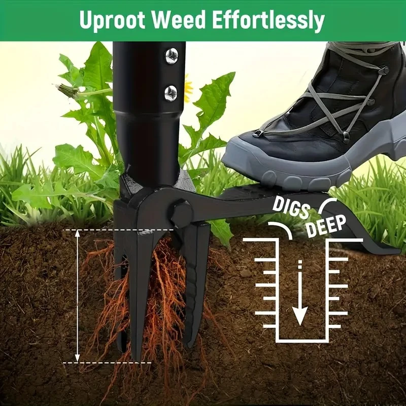 Heavy-Duty Stainless Steel 4-Prong Weed Puller, Adjustable Height Lawn with Long Handle, Sturdy Root Killer for BHL1211-cat