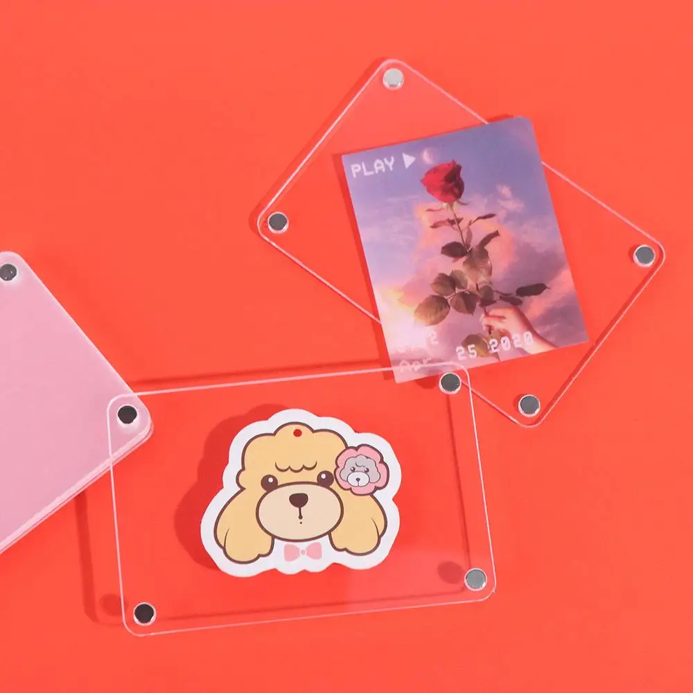 5pcs Acrylic Fridge Magnetic Photo Frame Transparent Double Sided Card Display Frame Wide Use Easy Replacement