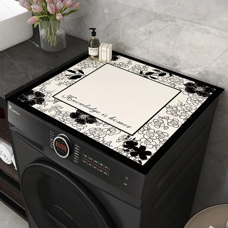 VIKAMA Cream Noir Sketch Bloom Quote Washing Machine Top Mat Wandering In The Flowers Ink Drawing Edge Water Resistant Non Slip