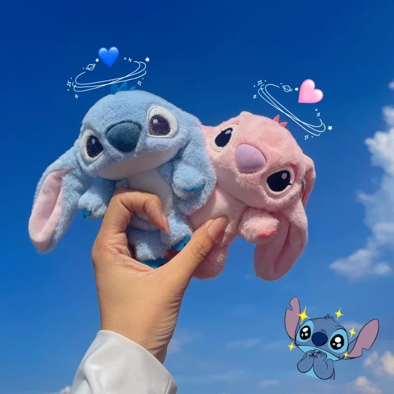 Hot Kawaii Disney 12cm Stitch and Angel Doll Bag Pendant Cartoon Anime Lilo & Stitch Plushies Keychains Birthday Gifts for Girl