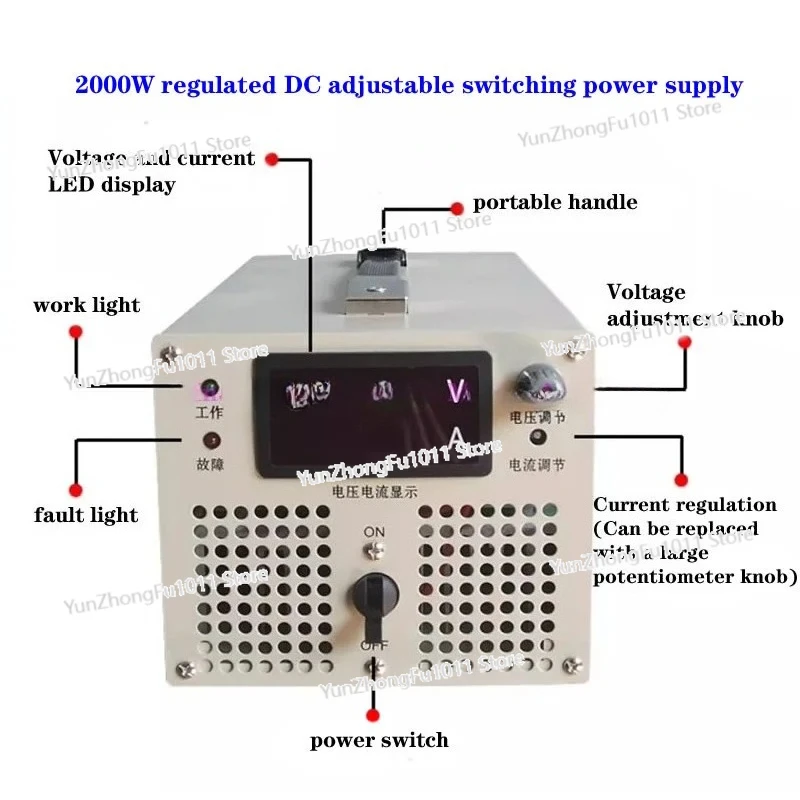 2000W Regulated DC Adjustable Switching Power Supply, 1-15V, 1-60V, 2-110V, 6-600V Adjustable