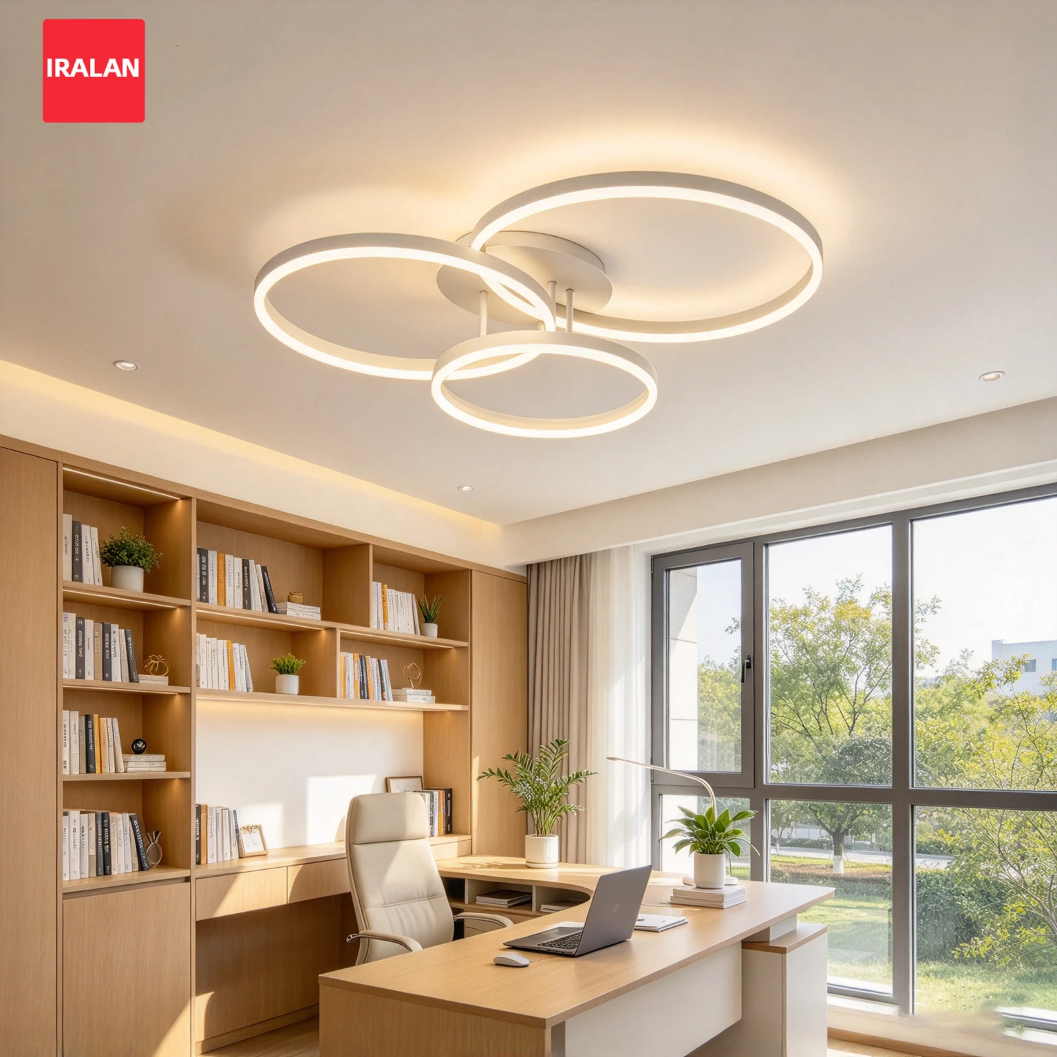 IRALAN 3 Interlocking Rings LED Flush Mount Chandelier Modern Black Circular Ceiling Lamp 3 Color Changing Indoor Lighting