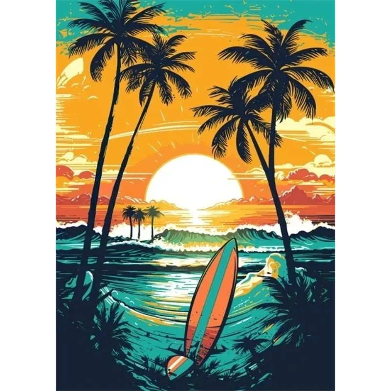2026 Retro Vintage Nature Bus on The Beach Posters Prints Travel Surf Board Sea Sunset Surfboard Canvas Painting Wall Art Home D