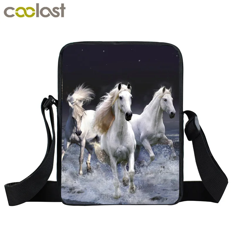 Elegent Animal Horse Print Messenger Bag Teenager Boys Cute Pony Crossbody Bags Travel Canvas Handbag Leisure Shoulder Bags Gift