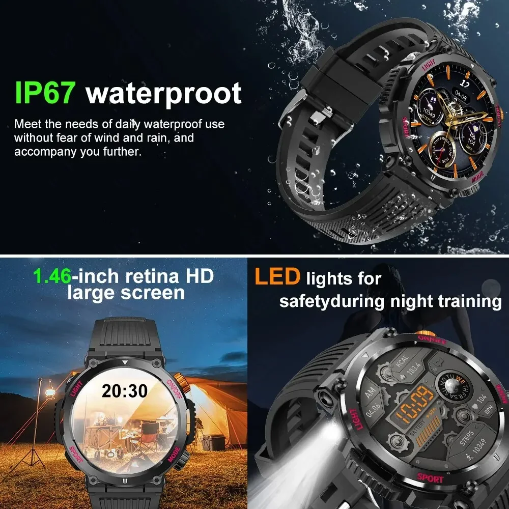 Smart Watch Men Outdoor Sports Fitness Bracelet LED Lights Night Training Watches Bluetooth Call Smart Watch  Man