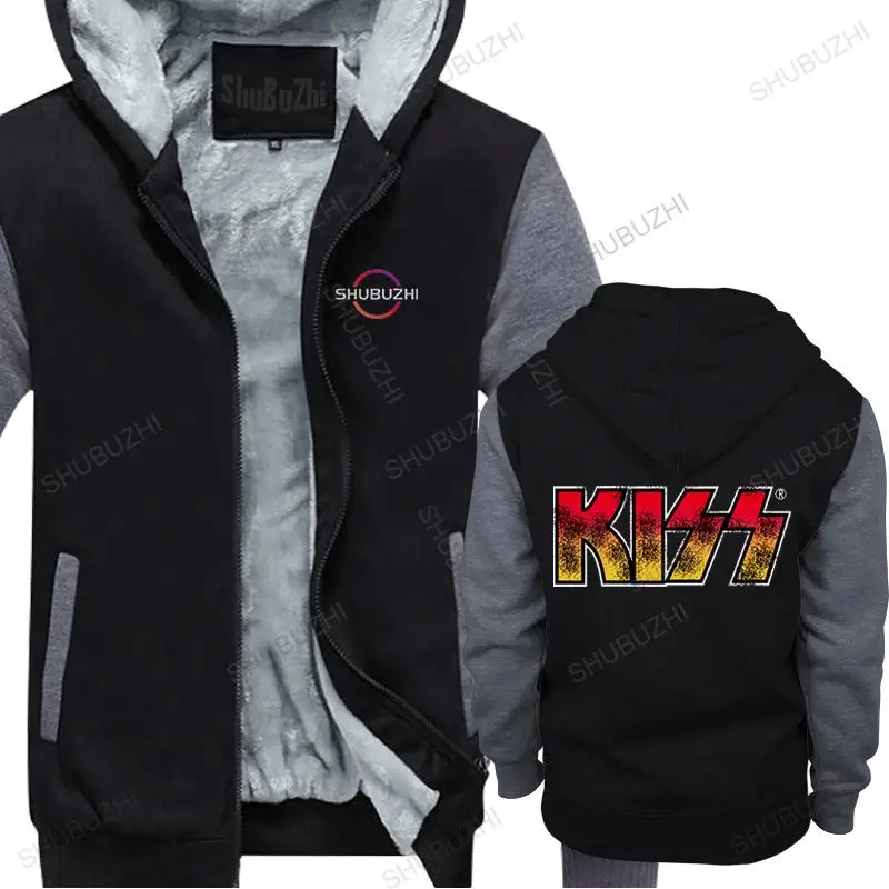 Men KISS Classic Logo Hard Rock Music Band funny thick hoodies novelty fashion hoodie men cotton winter warm hooded zipper