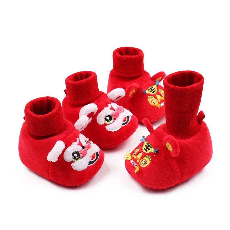 New Year Tiger Head Baby Girls Boys Shoes Socks Tradition Chinese Clothing Soft Sole Comfortable Neonatal Prewalker Indoor Shoes