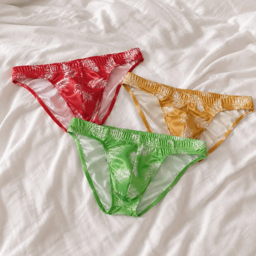Comfortable Low Waist Men Briefs Fashion Soft Palm Leaves Pattern Panties Breathable Moisture Wicking Underwear Gifts