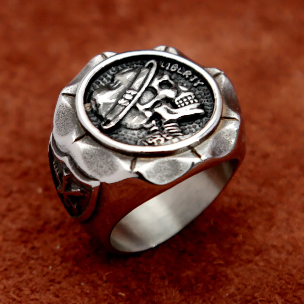 Vintage Mexican Unique Skull Ring Hobo Nicke Coin Stainless Steel Punk Skull Rings for Men Fashion Indian Jewelry Accessories