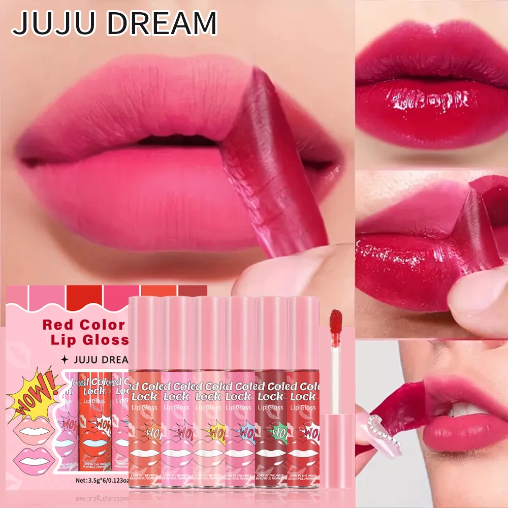 Ensemble de gloss à lèvres JUJU DREAM, couleur rouge, 6 pièces, gloss à lèvres mat longue durée, non collant, teinte à lèvres imperméable, maquillage pour les lèvres
