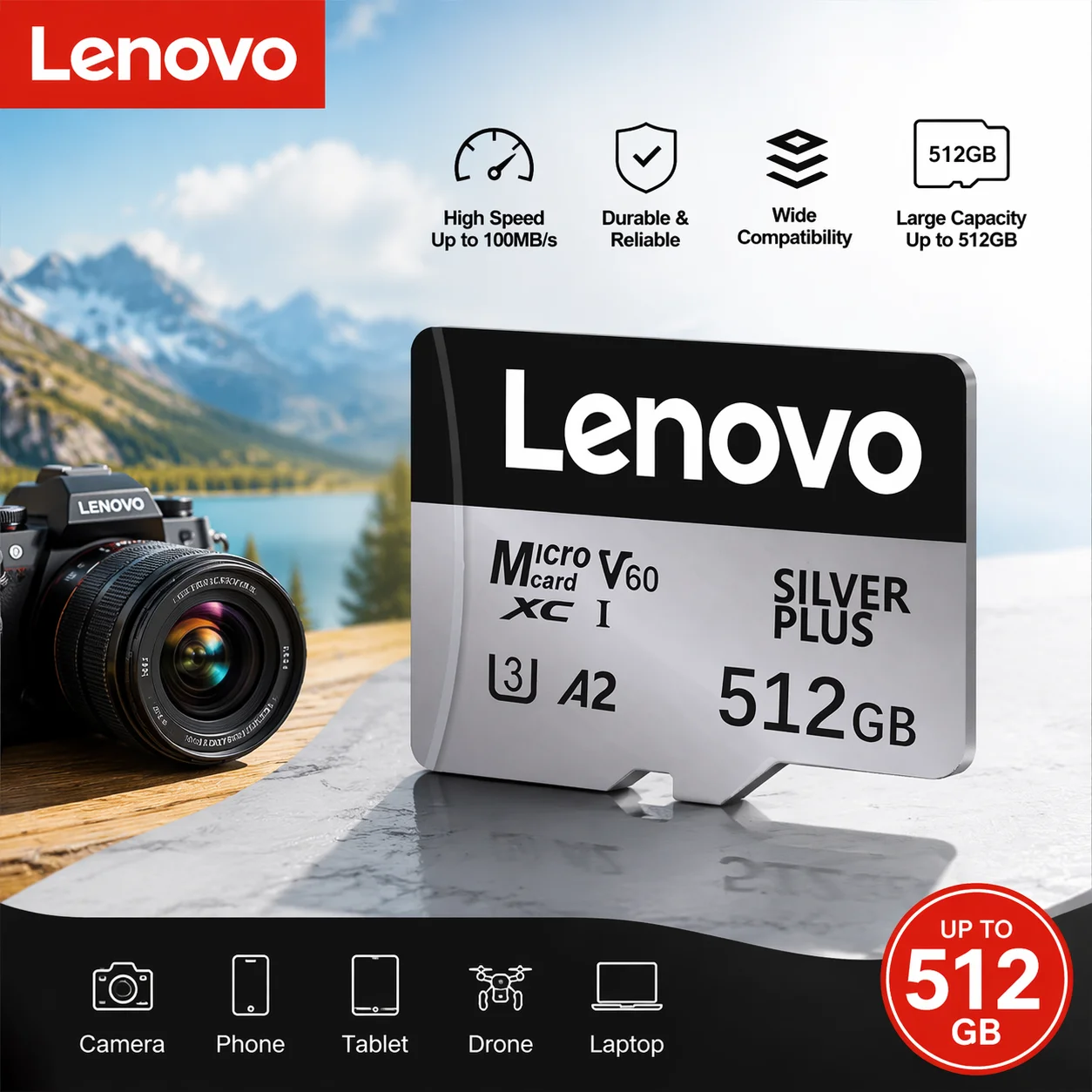 Original Lenovo TF Flash Card Memory Card 64GB 128GB U3 V60 4K Full HD For GoPro Action Camera Micro TF SD Card 256GB 512GB