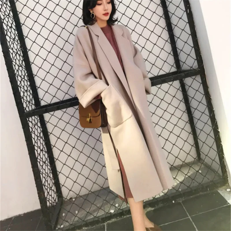 

Medium and long trench coat 2024 autumn and winter new minimalist Korean version loose college woolen coat women