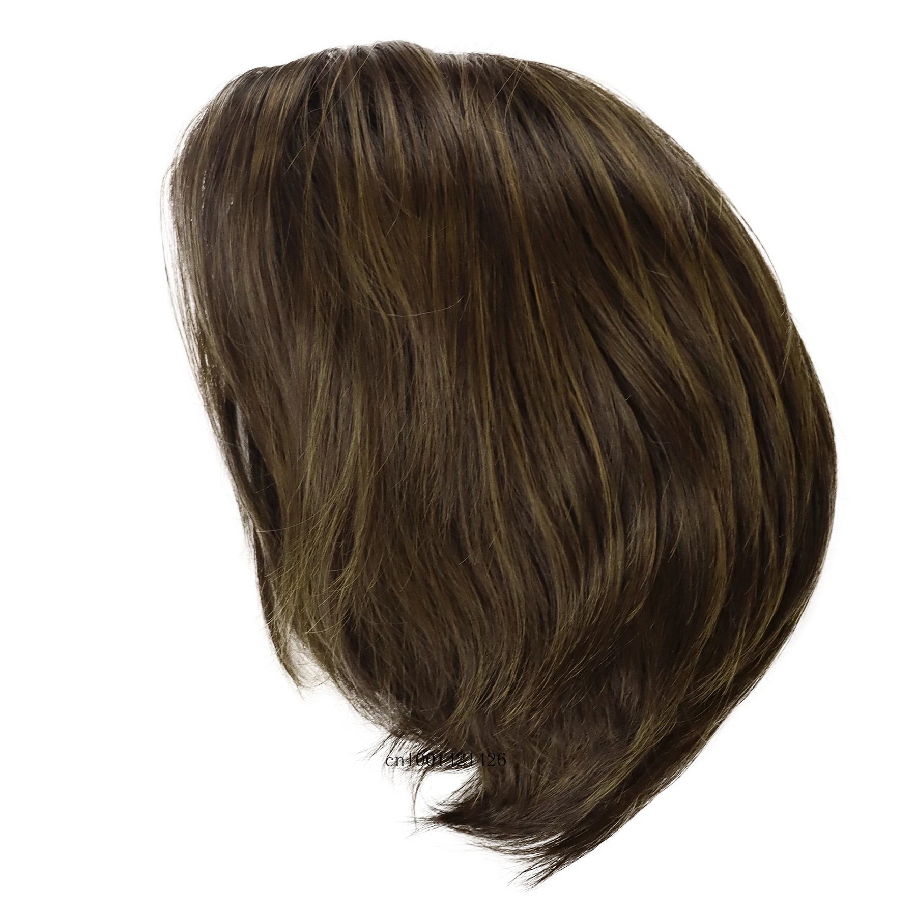 Wig pria pendek sintetis dengan poni, rambut palsu lurus, Wig coklat untuk pria, Wig pendek tebal Asia untuk ayah, pria lebih tua, kasual