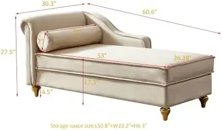 60 6 Velvet Chaise Lounge Indoor Modern Velvet Lounge Chair with Left Armrest Lumbar Pillow Button Tufted