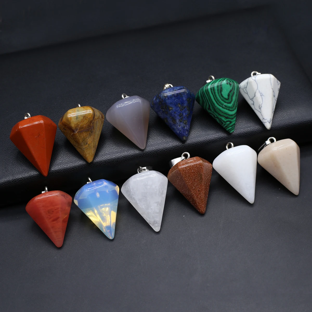 

35x23mm Natural Stone Pendant Hexagonal Pyramid Natural Agate Pendant Charms for Women Making DIY Earrings Necklace Accessories