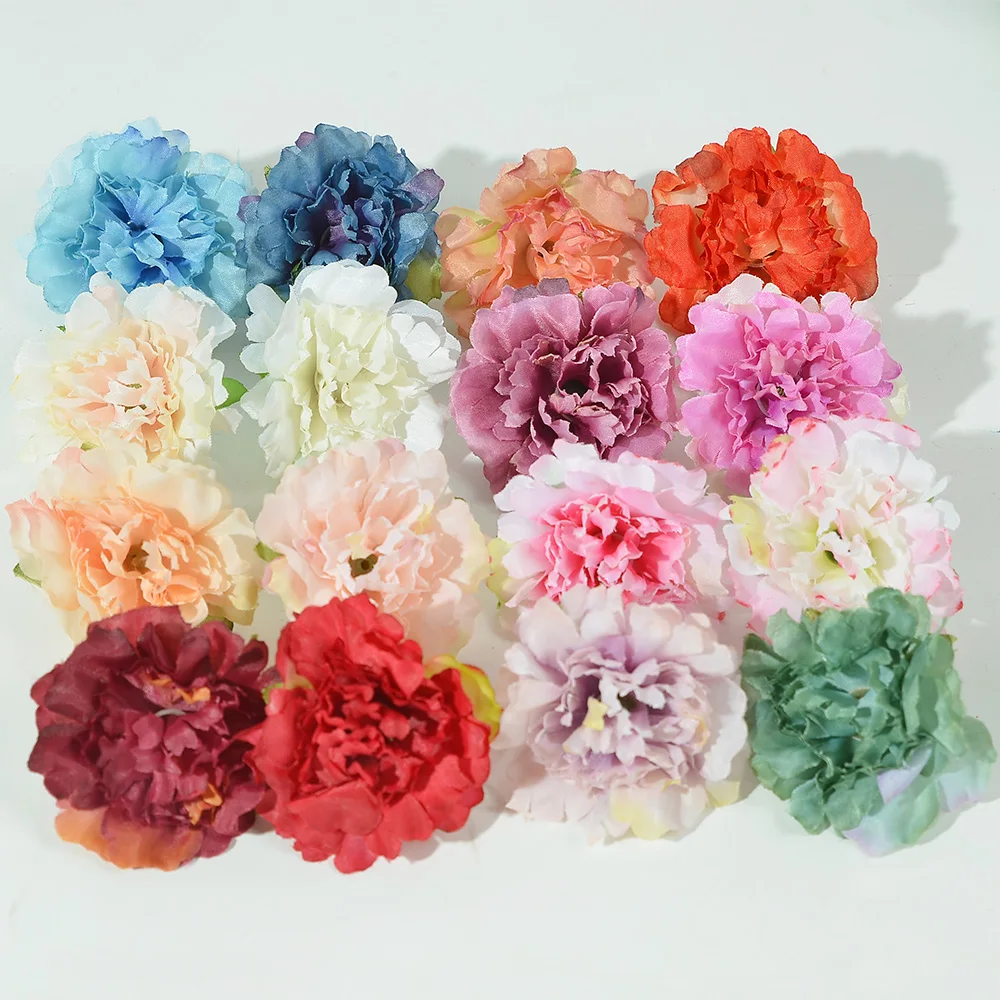 20/50pcs 4.5cm Carnation Artificial Silk Flower Heads Autumn Peony For Wedding Home Decoration Chrismas Gift Crafts Fake Flowers